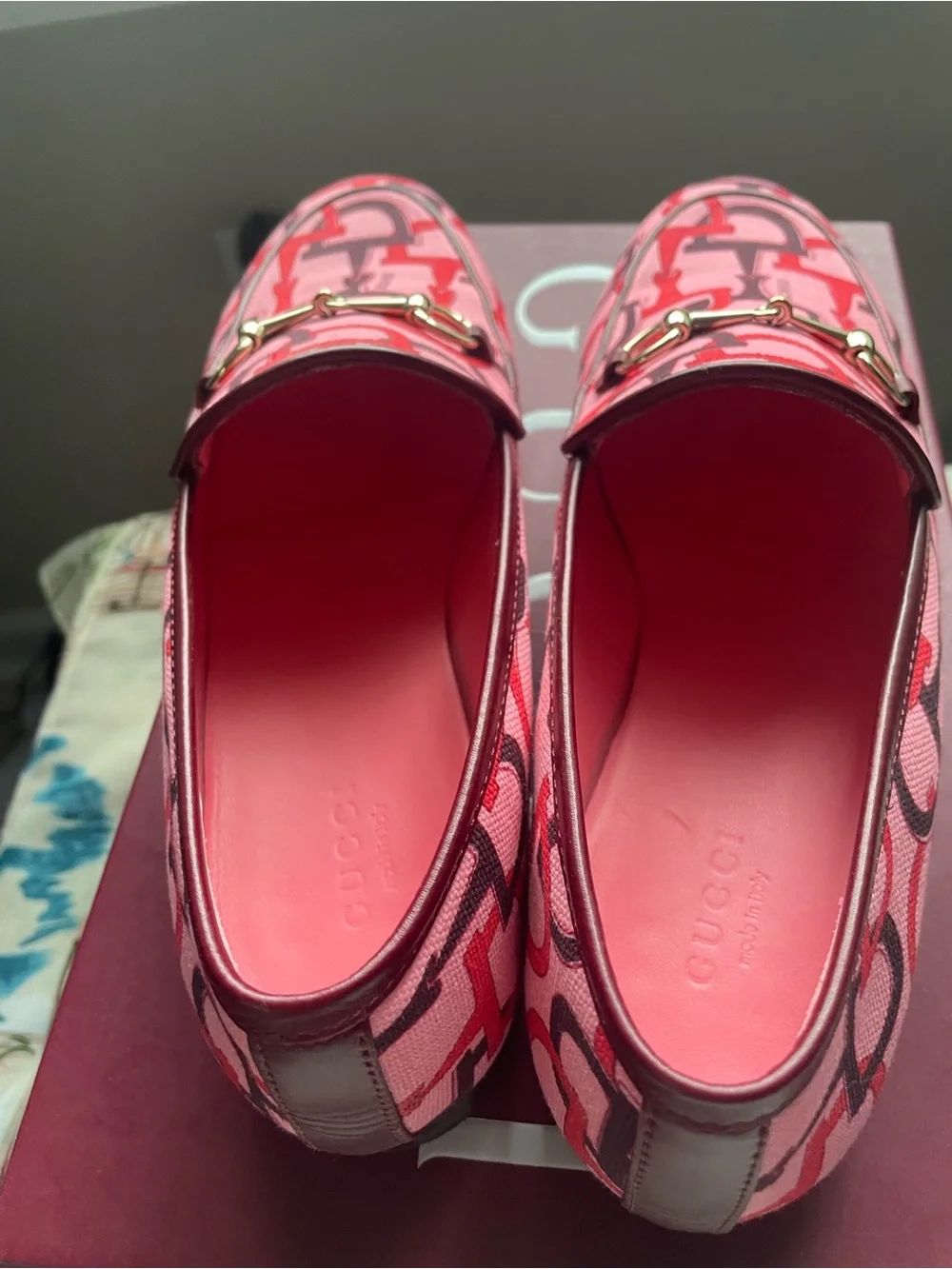 Gucci Pink GG Horsebit Canvas Loafers for women